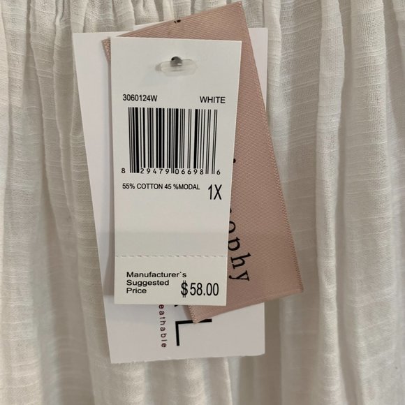 Philosophy Embroidered Flutter Sleeve Top Square Neck Blouse White Size 1X NEW - Picture 3 of 7